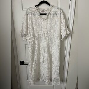 Naudic Crochet Dress - White - Large - Knee Length Boho Resort Wear